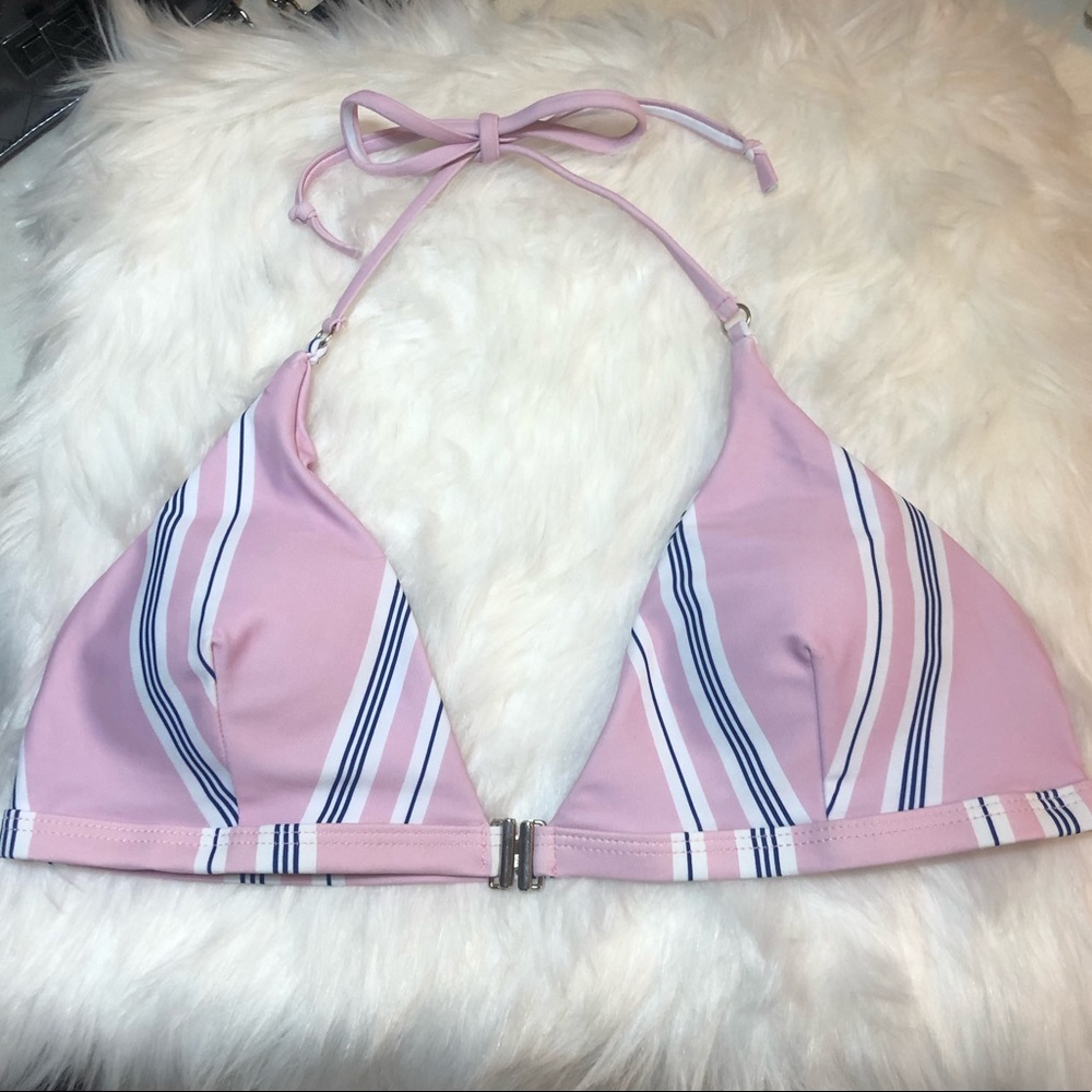 Pink and White Stripe Halter Bikini Top